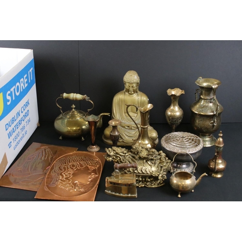 486 - Mixed lot including Brass and Indian Brass, Silver Plate, Plaster Buddha, Resin Chinese Dragon, Seve... 