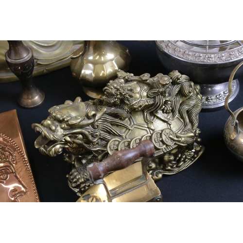 486 - Mixed lot including Brass and Indian Brass, Silver Plate, Plaster Buddha, Resin Chinese Dragon, Seve... 