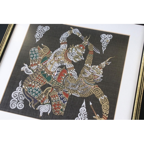 492 - Set of five South Sea Asian artworks on textile depicting deities and mythological characters