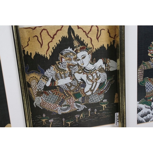 492 - Set of five South Sea Asian artworks on textile depicting deities and mythological characters