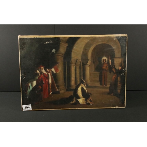 494 - Oil Painting on Canvas of Christ appearing in an Interior Church Scene with worshippers, 46cm x 32cm... 