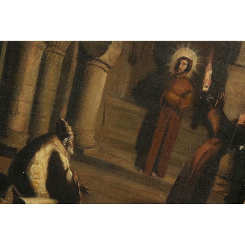 494 - Oil Painting on Canvas of Christ appearing in an Interior Church Scene with worshippers, 46cm x 32cm... 