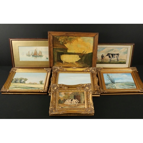 495 - R A Jones, Three Small Landscape Oil Paintings on Canvas, all signed, largest 24cm x 19cm, gilt fram... 