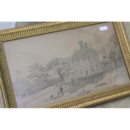 499 - Three Pictures including Georgian style picture of a large house and grounds, 34cm x 20cm, 20th cent... 