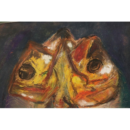 504 - Oil Pastel on Paper of Three Fish, unsigned, 27cm x 33cm, framed and glazed