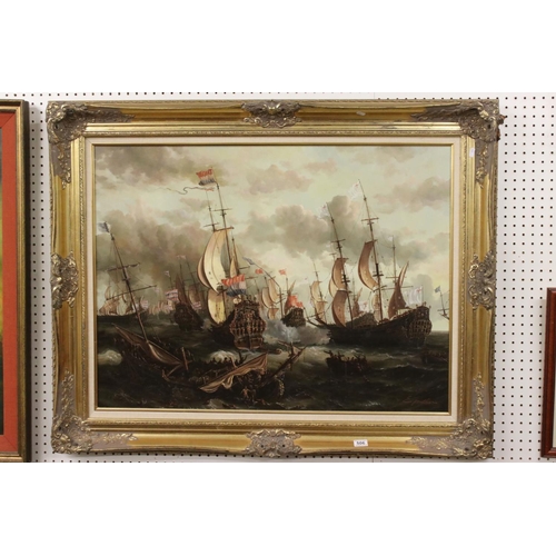 506 - Large 20th century Oil Painting on Canvas, after Abraham Storck ' Royal Prince and Other Vessels at ... 