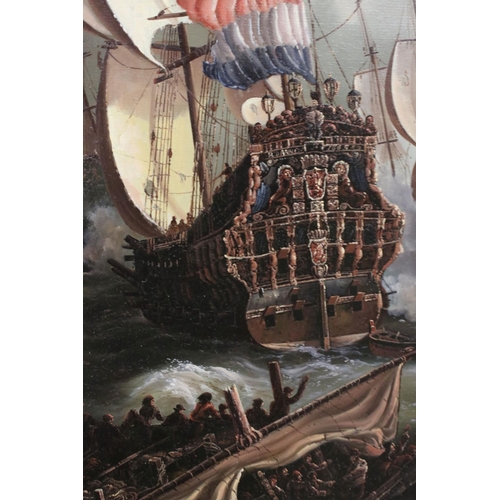 506 - Large 20th century Oil Painting on Canvas, after Abraham Storck ' Royal Prince and Other Vessels at ... 