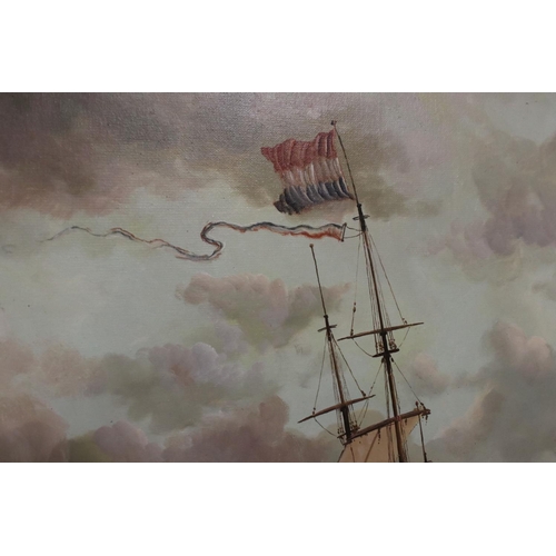 506 - Large 20th century Oil Painting on Canvas, after Abraham Storck ' Royal Prince and Other Vessels at ... 