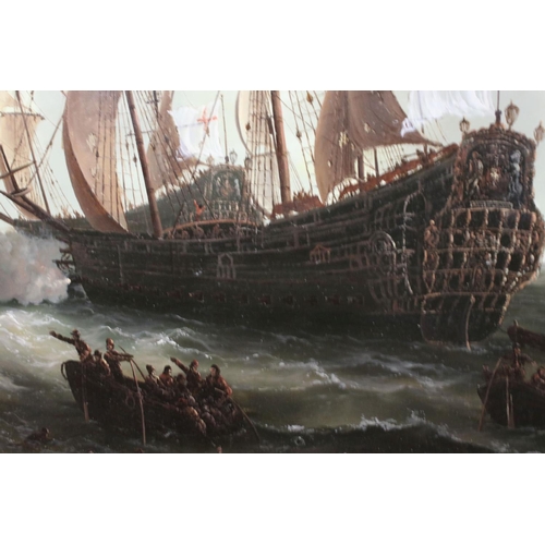 506 - Large 20th century Oil Painting on Canvas, after Abraham Storck ' Royal Prince and Other Vessels at ... 