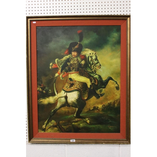 509 - 20th century Oil Painting on Canvas, after Theodore Gericault ' The Charging Chasseur ', signed, 69c... 