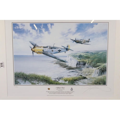 510 - Three Geoff Nutkins Military Aircraft Signed Colour Prints - ' Clifftop Chase ' limited edition no. ... 