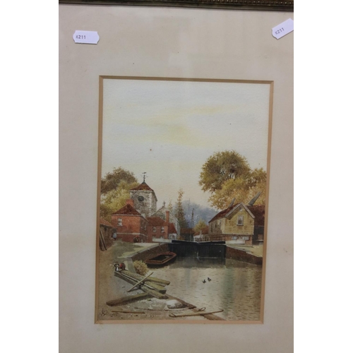 514 - Late 19th / Early 20th century Canal Scene Watercolour, signed lower left L Stewart?, 17cm x 25cm, f... 