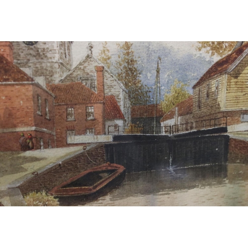 514 - Late 19th / Early 20th century Canal Scene Watercolour, signed lower left L Stewart?, 17cm x 25cm, f... 