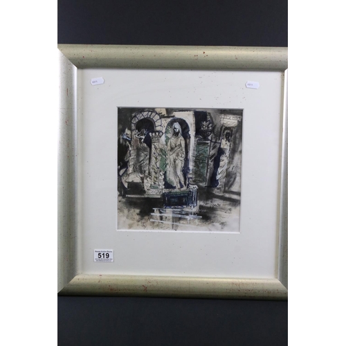 519 - After John Piper, Pen and Watercolour depicting Statues / Figures within a Roman building, signed Jo... 