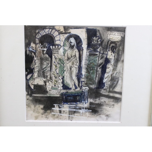 519 - After John Piper, Pen and Watercolour depicting Statues / Figures within a Roman building, signed Jo... 