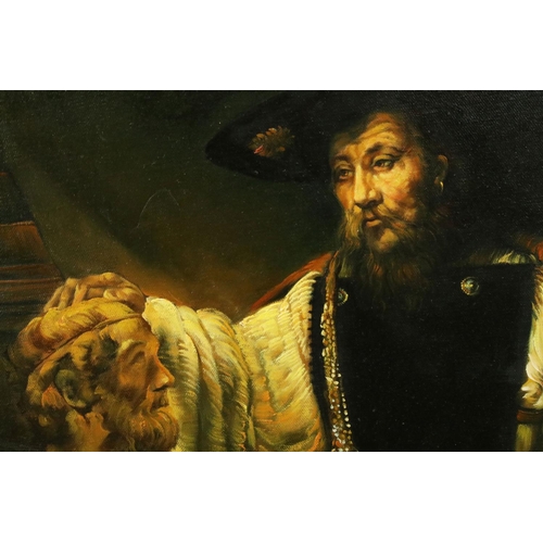 538 - 20th century Oil Painting on Canvas, after Rembrandt ' Aristotle with a bust of Homer ', signed, 49c... 