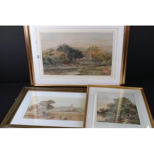 539 - John Syer (1815-1885), Three Landscape Watercolours, all signed J Syer, largest 50cms x 32cm, framed... 