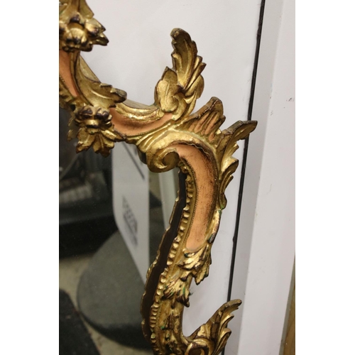 552 - Italian Gilt and Pink Painted Rococo style Mirror, 120cm high x 66cm wide