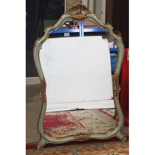 553 - Italian Giltwood and Blue Painted Rococo style Mirror, 120cm high x 75cm wide