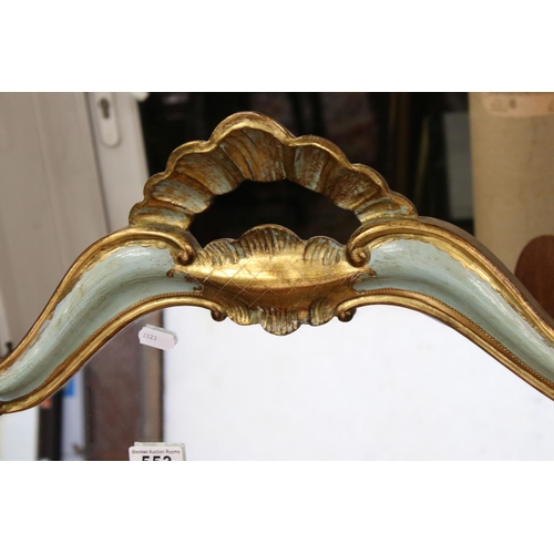 553 - Italian Giltwood and Blue Painted Rococo style Mirror, 120cm high x 75cm wide