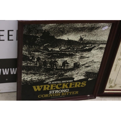 556 - Two St Austell Brewery Advertising Mirrors - Wreckers Strong Cornish Bitter, 42cm x 47cm and Walter ... 