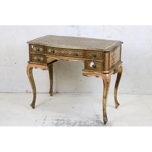 563 - Italianate Giltwood and Pink painted Desk / Dressing Table with shaped top and an arrangement of fou... 