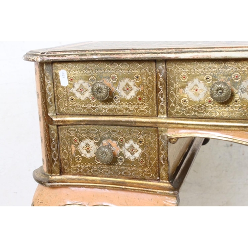 563 - Italianate Giltwood and Pink painted Desk / Dressing Table with shaped top and an arrangement of fou... 