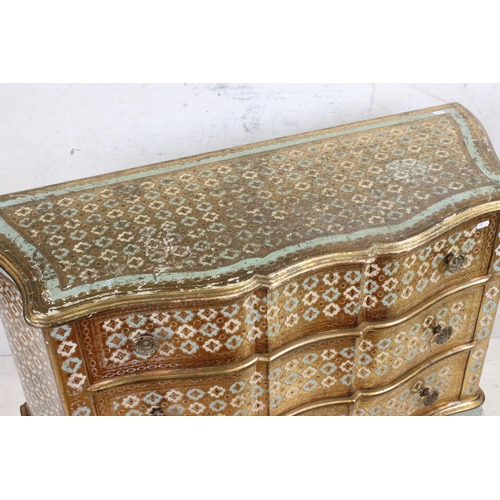 564 - Italianate Giltwood and Green Painted Chest of Three Long Drawers of serpentine outline, 103cm long ... 