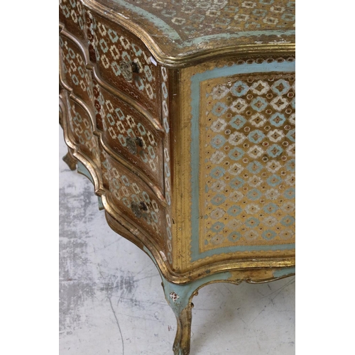 564 - Italianate Giltwood and Green Painted Chest of Three Long Drawers of serpentine outline, 103cm long ... 