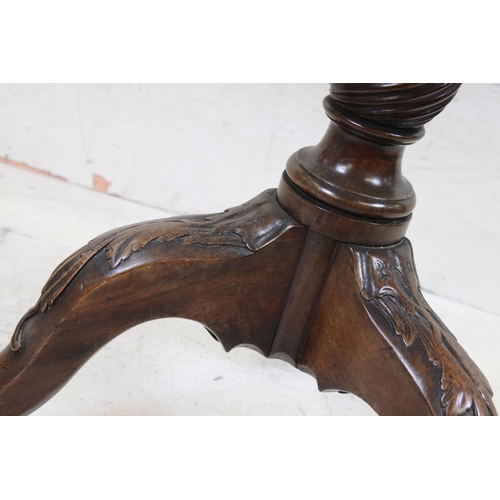 568 - Early George III Mahogany Circular Tilt Top Tripod Supper Table with carved ball and claw feet, 91cm... 