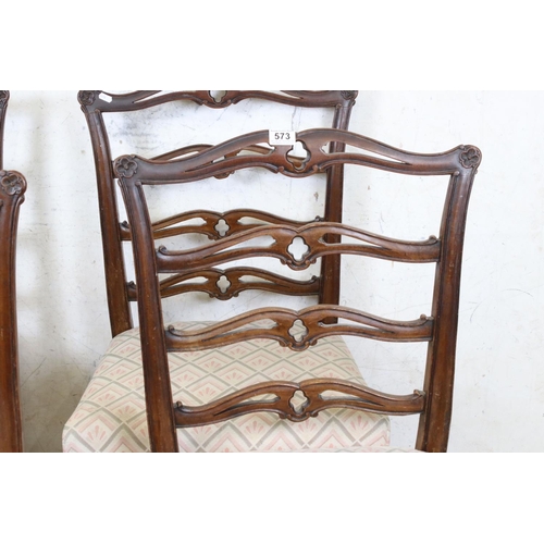 573 - Set of Four Ladder Back Dining Chairs with stuff over seats