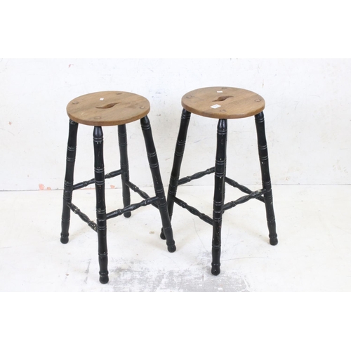 577 - Pair of part painted oak high stools, 68cm high