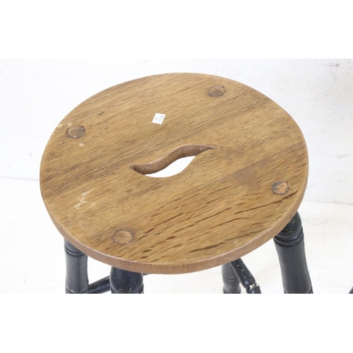 577 - Pair of part painted oak high stools, 68cm high