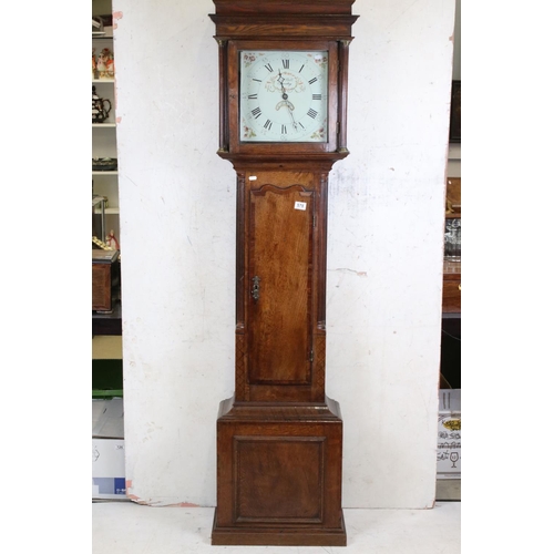 578 - George III Oak and Mahogany Cross-banded Longcase Clock, the square painted dial signed Rob. Hall, O... 