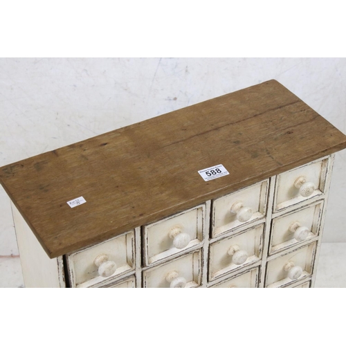 588 - Part painted tabletop oak twenty-four drawer chest, 48cm wide x 61cm high