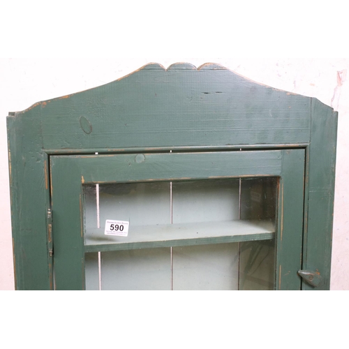 590 - Pine Painted kitchen worktop cabinet with glazed door, 56cm wide x 93cm high