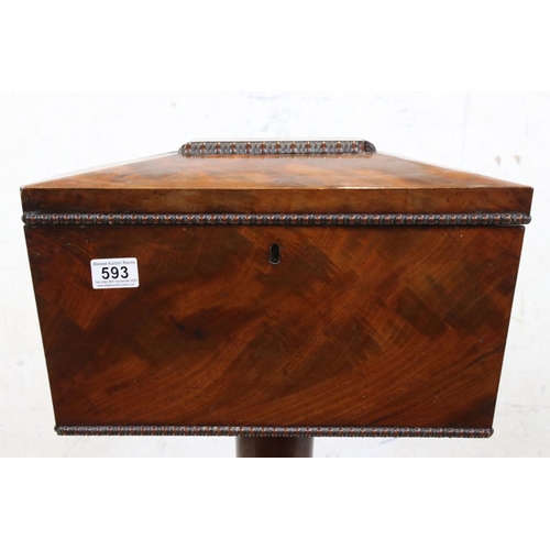 593 - William IV Mahogany Teapoy of sarcophagus form, the hinged lid enclosing fitted interior with mixing... 