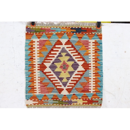 596 - Wool Hand Knotted Chobi Kilim Rug, 51cm x 50cm