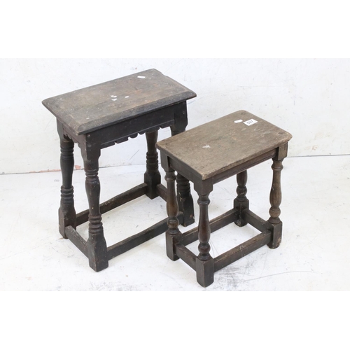 597 - Two Oak Joint Stools in the 17th century manner, largest 40cm wide x 50cm high