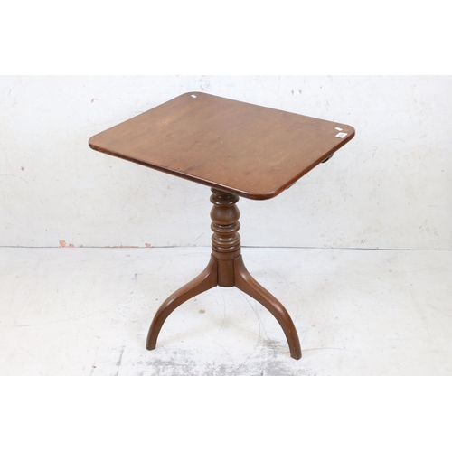 598 - Early 19th century Mahogany rectangular Tilt Top Table raised on turned column and three swept legs,... 