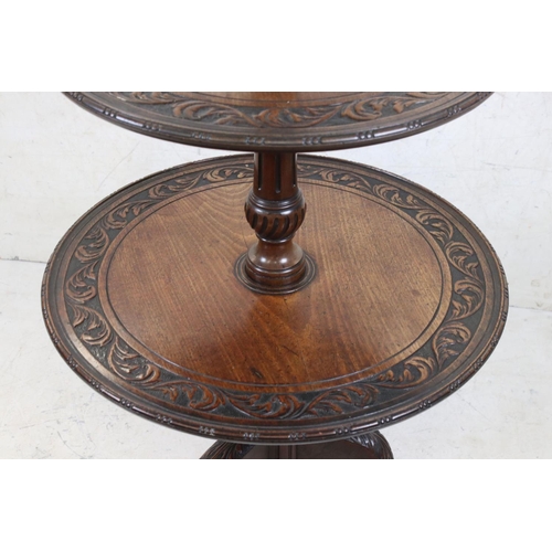 599 - Mahogany Circular Dumb Waiter in the 18th century manner, the three graduating revolving trays, rais... 