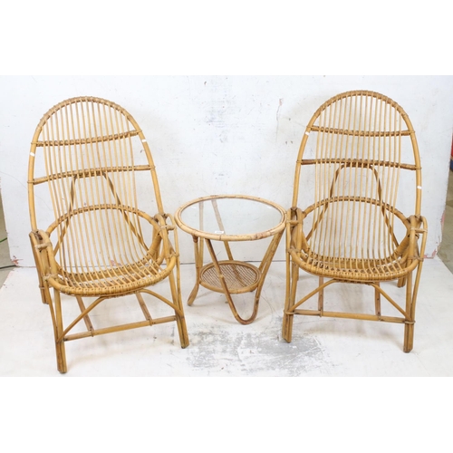 600 - Pair of Mid 20th century Bamboo Cane and Wicker Chairs, each 63cm wide x 102cm high together with a ... 