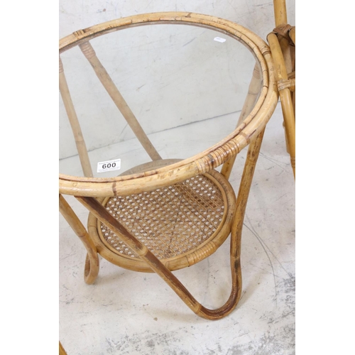 600 - Pair of Mid 20th century Bamboo Cane and Wicker Chairs, each 63cm wide x 102cm high together with a ... 