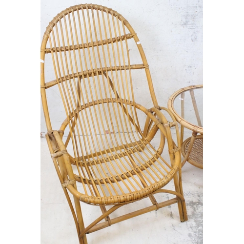 600 - Pair of Mid 20th century Bamboo Cane and Wicker Chairs, each 63cm wide x 102cm high together with a ... 