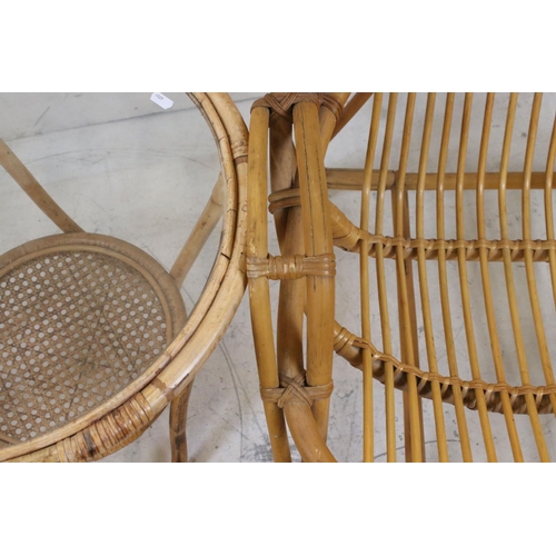 600 - Pair of Mid 20th century Bamboo Cane and Wicker Chairs, each 63cm wide x 102cm high together with a ... 