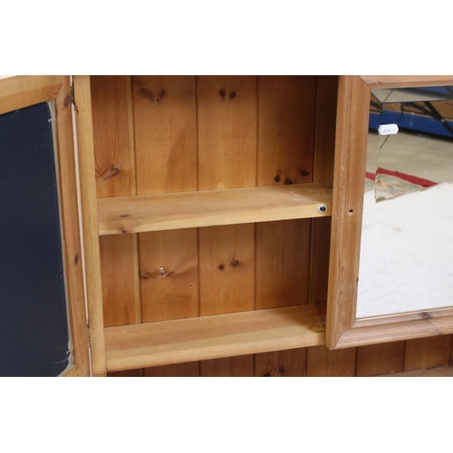 601 - Pine Wall Cabinet with two mirrored doors and shelf below, 71cm wide x 15cm deep x 58cm high