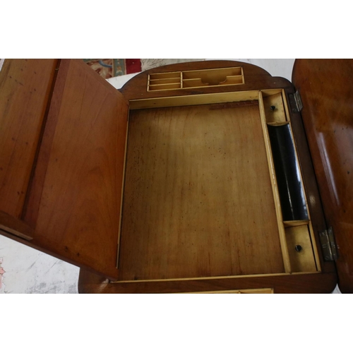 604 - Victorian Walnut Inlaid combination Writing and Sewing Table, the hinged lift lid opening to a fitte... 