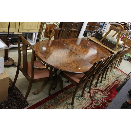 606 - Queen Anne Revival Walnut Twin Pedestal Dining Table, with one additional leaf, 208cm long x 106cm w... 