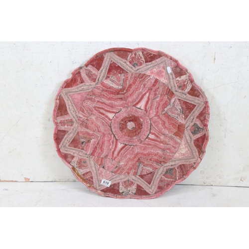 610 - Pink Agate Table Top of shaped circular outline, 64cm diameter