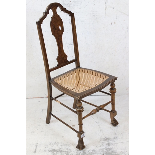 618 - Queen Anne Revival Walnut Side Chair with Cane Seat, 95cm high